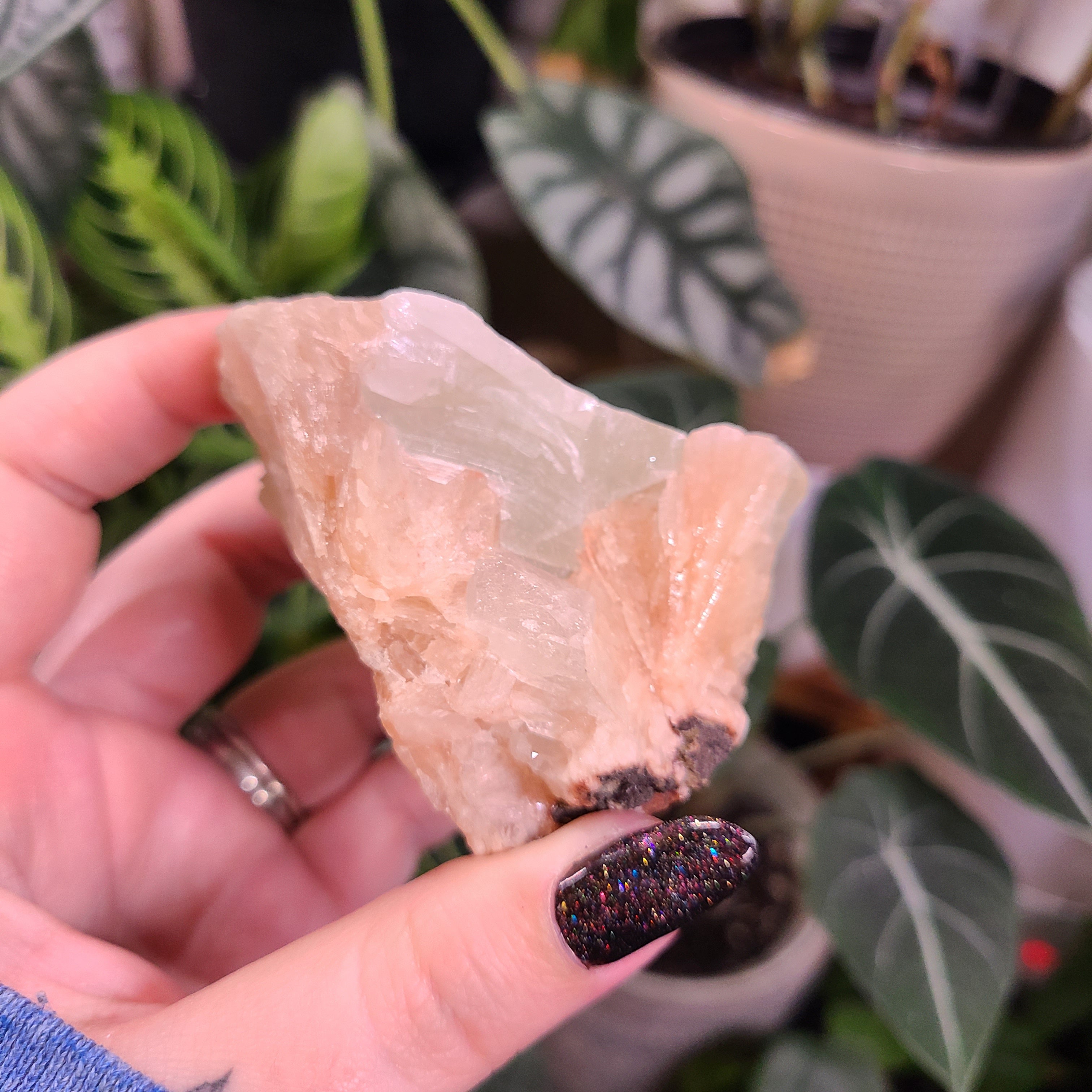 Peach Stilbite with Green Apophyllite Specimen