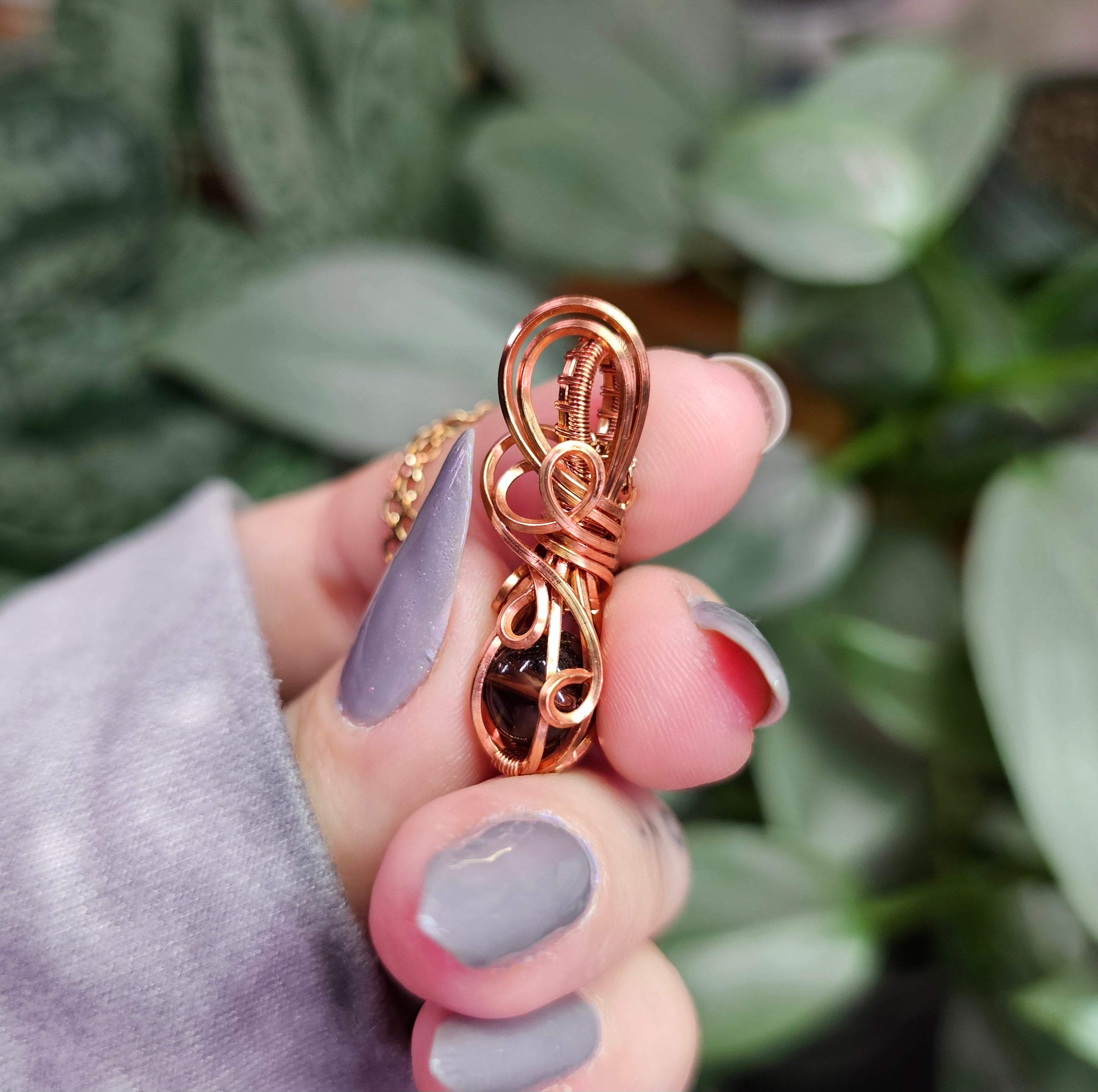 Smoky Quartz Dainty Necklace in Copper