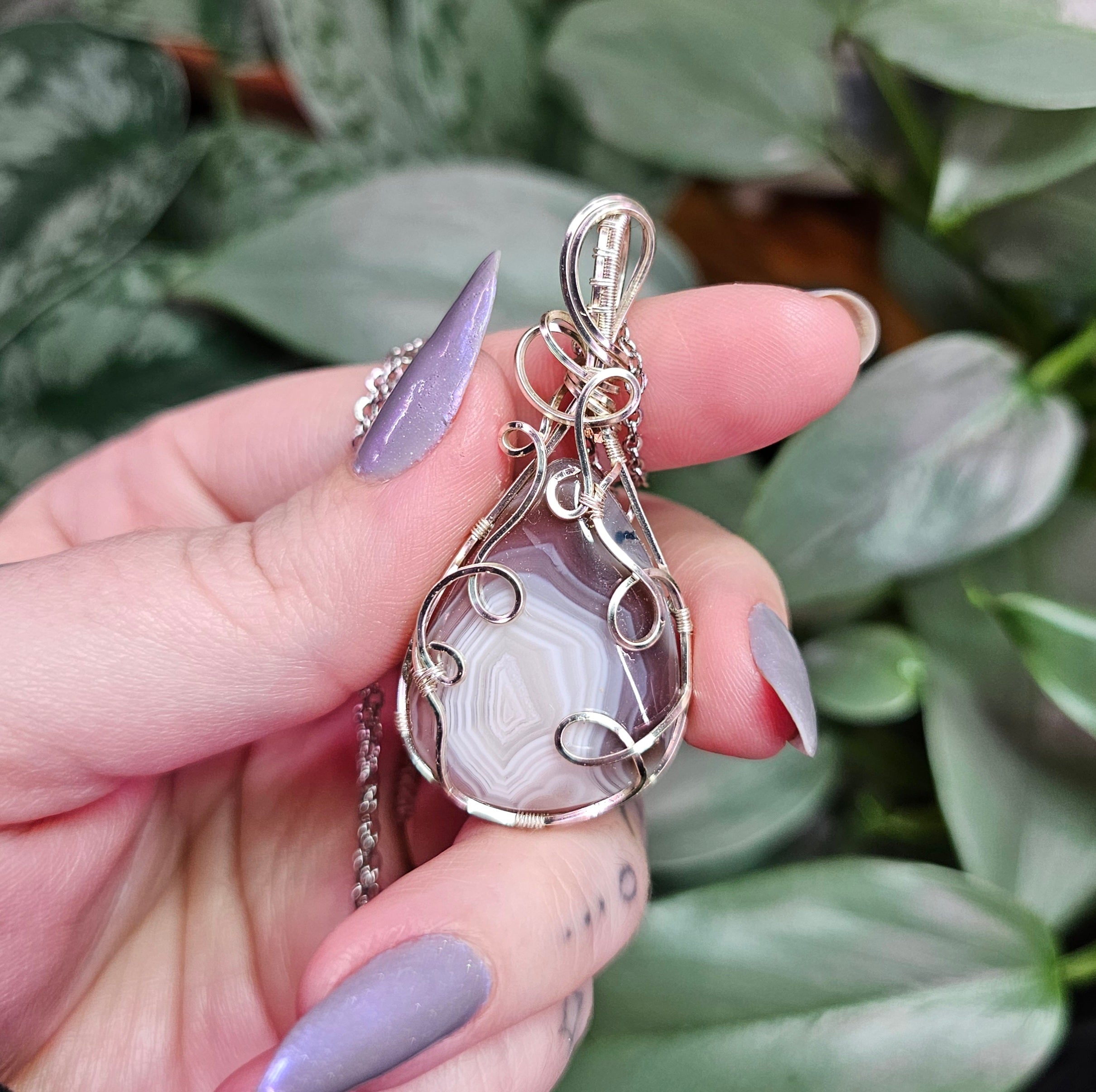 Botswana Agate Necklace in Silver