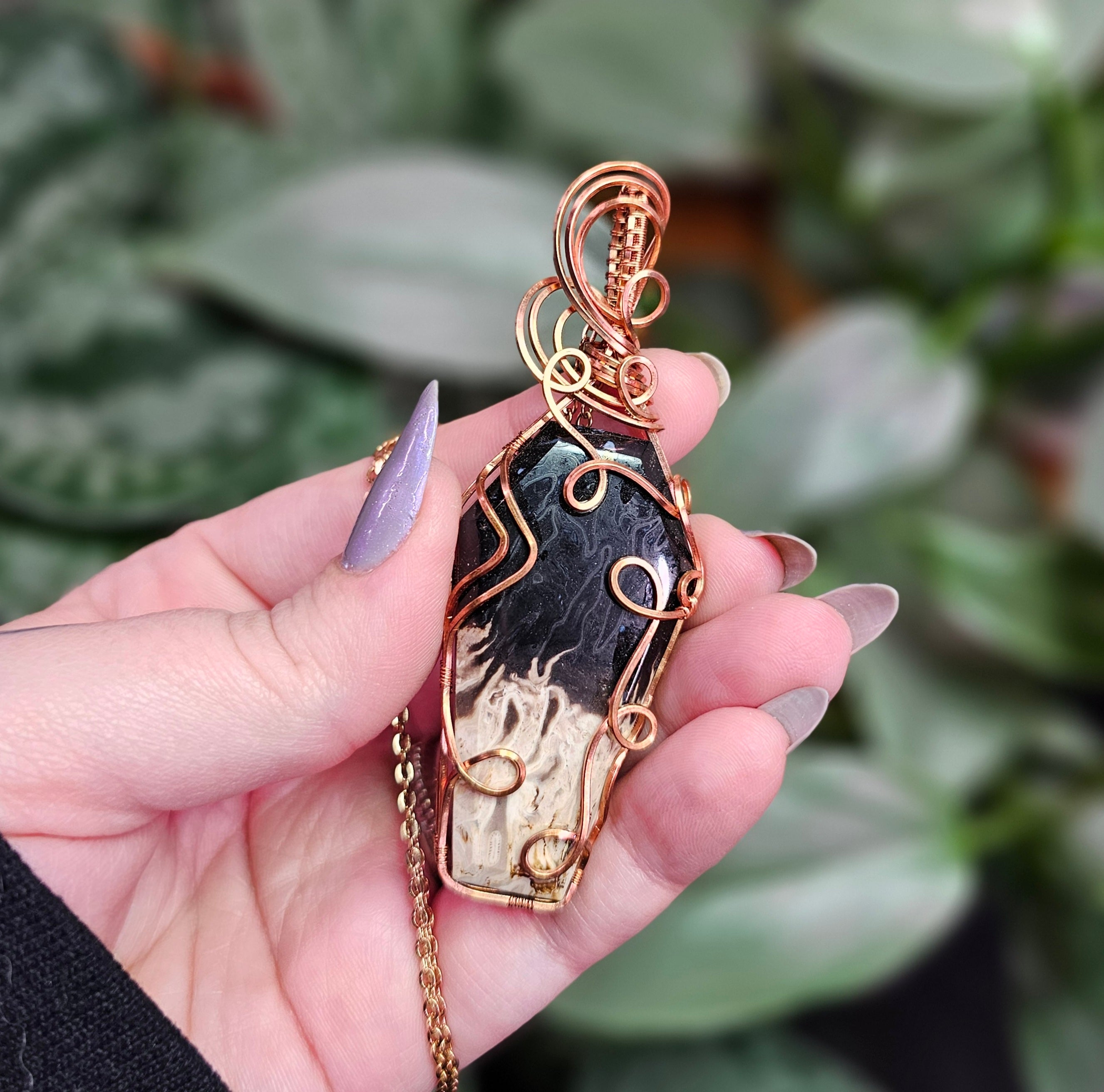 Fossil Palm Root Coffin Necklace in Copper