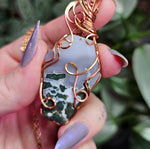 Load image into Gallery viewer, Blue Moss Agate Coffin Necklace in Copper
