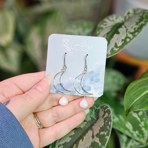 Pink Opal Moon Drop Earrings - Silver