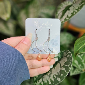 Sunstone Moon Drop Earrings - Silver