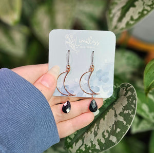 Blue Sandstone Moon Drop Earrings - Copper