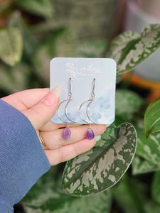 Amethyst Moon Drop Earrings - Silver