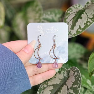 Amethyst Moon Drop Earrings - Copper