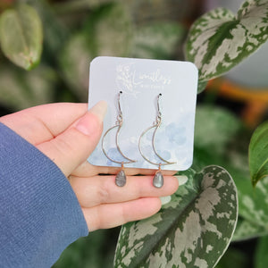 Silver Moonstone Moon Drop Earrings - Silver