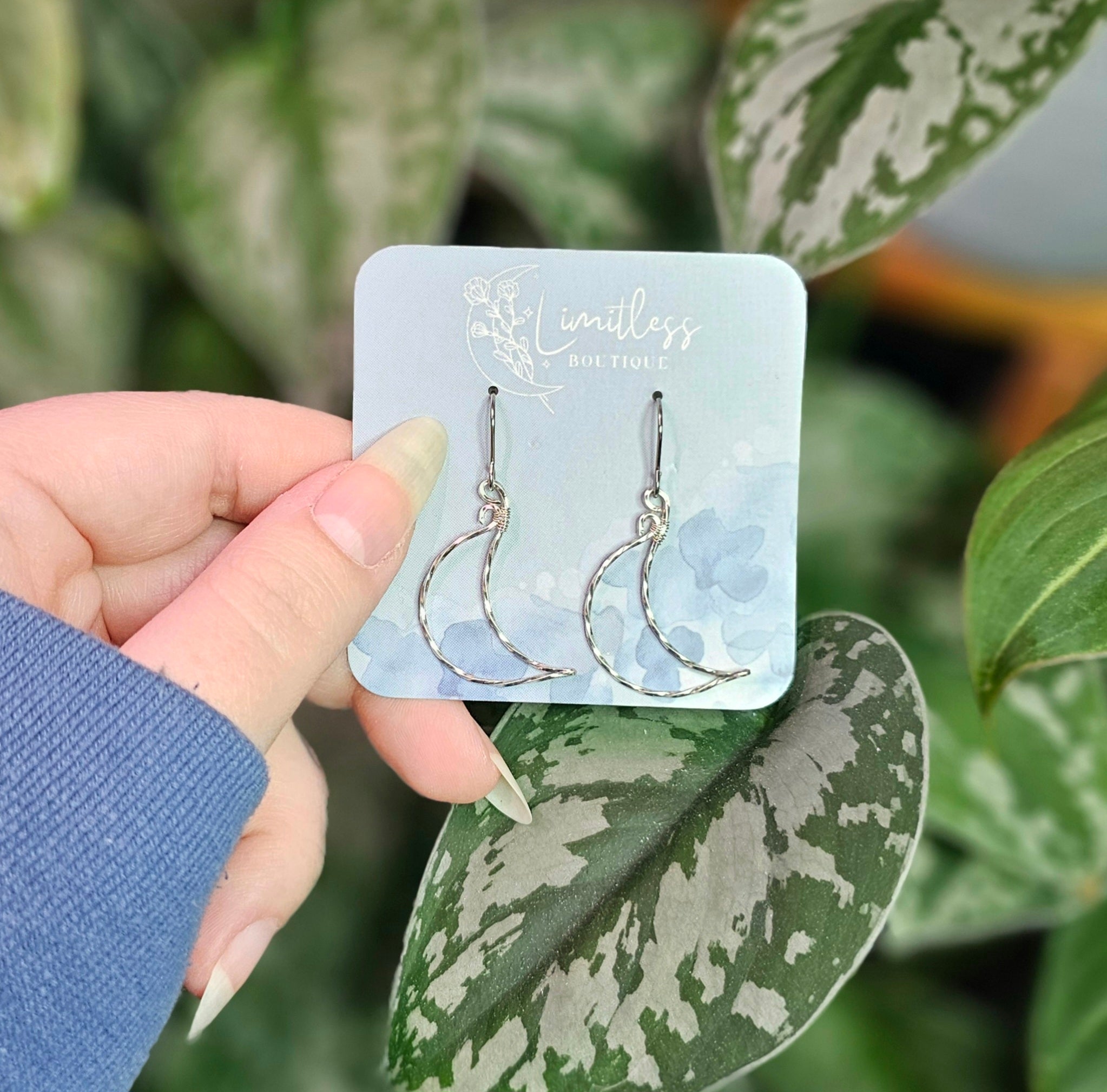 Twisted Moon Earrings - Silver