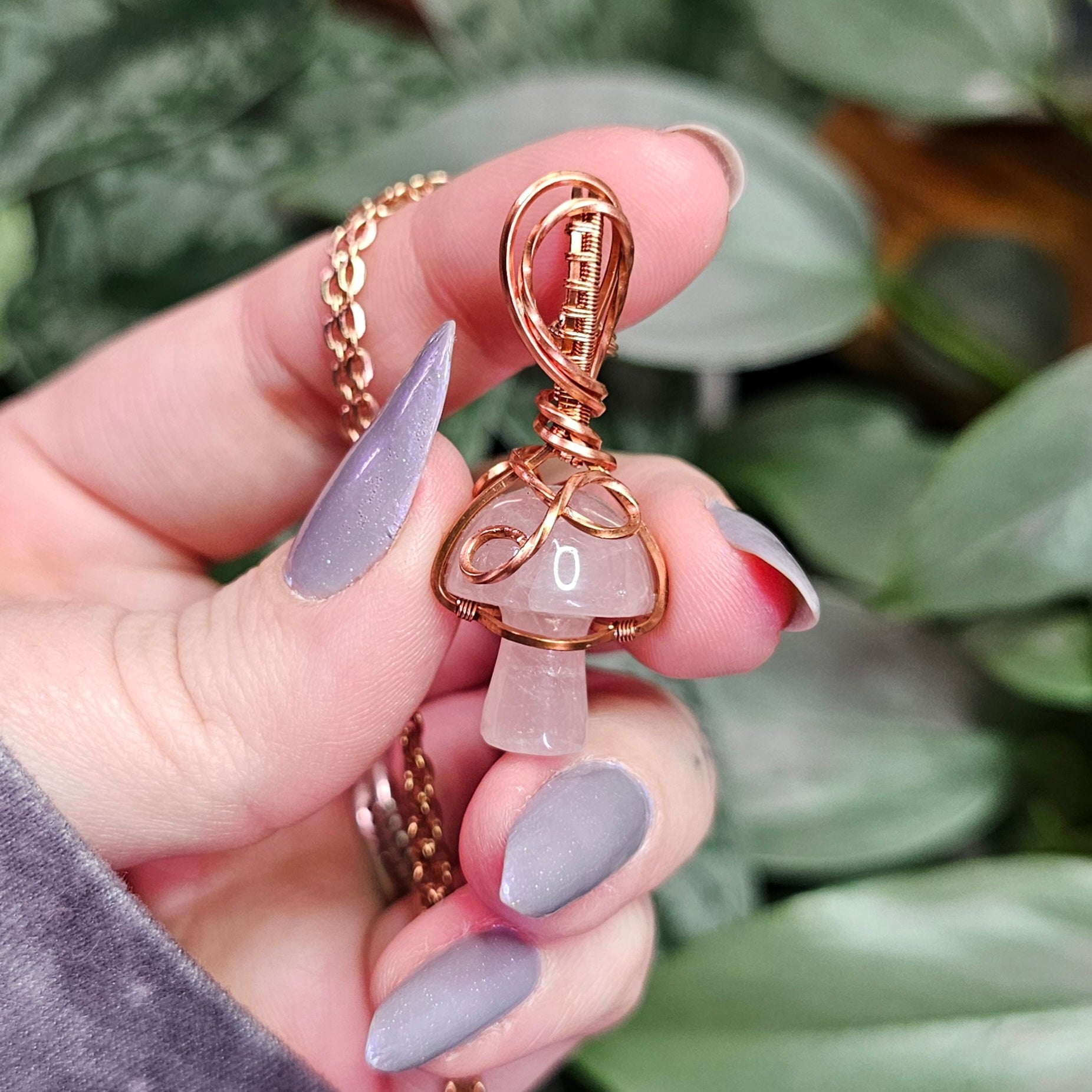 Rose Quartz Mushie Necklace in Copper