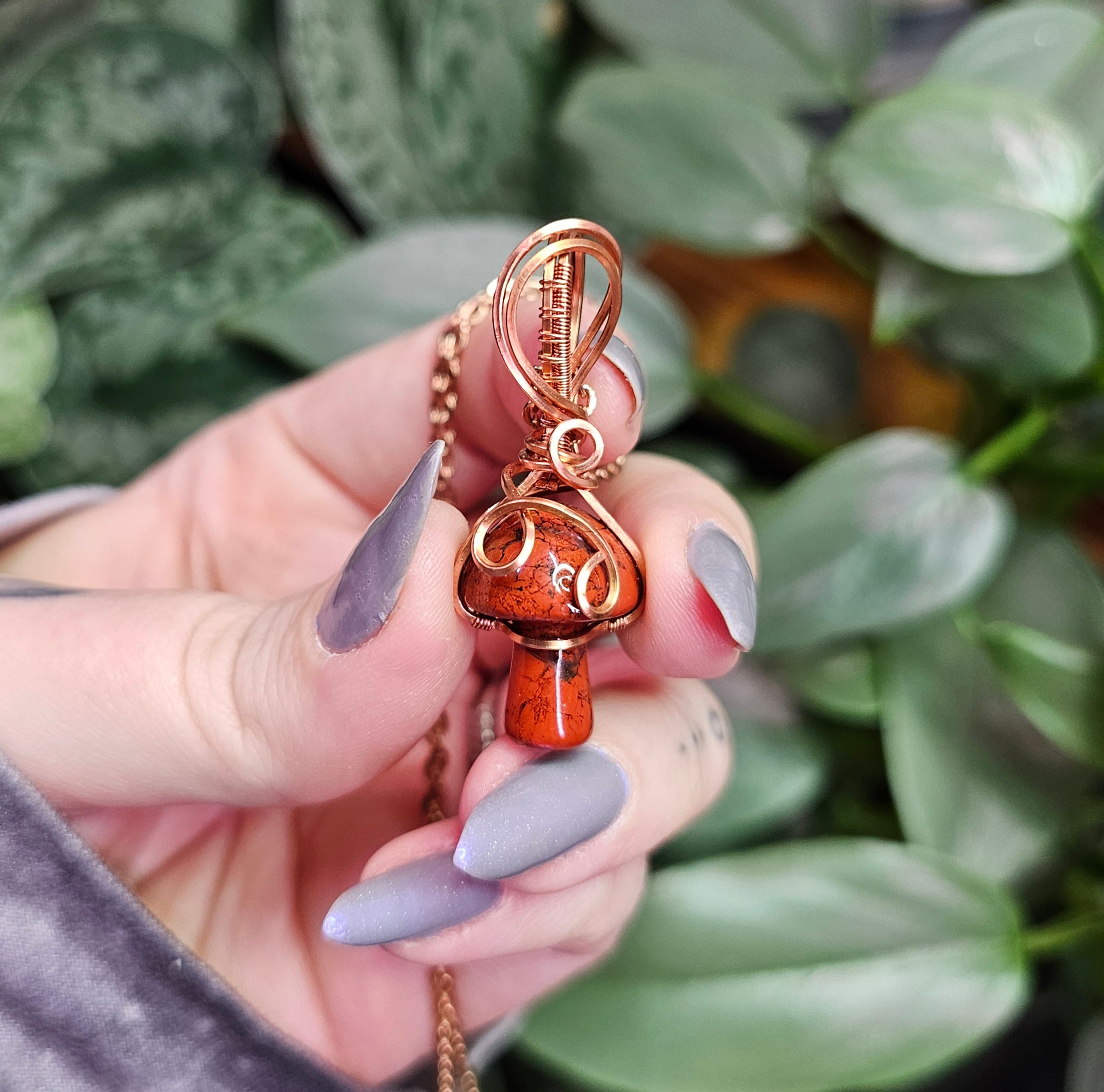 Red Jasper Mushie Necklace in Copper