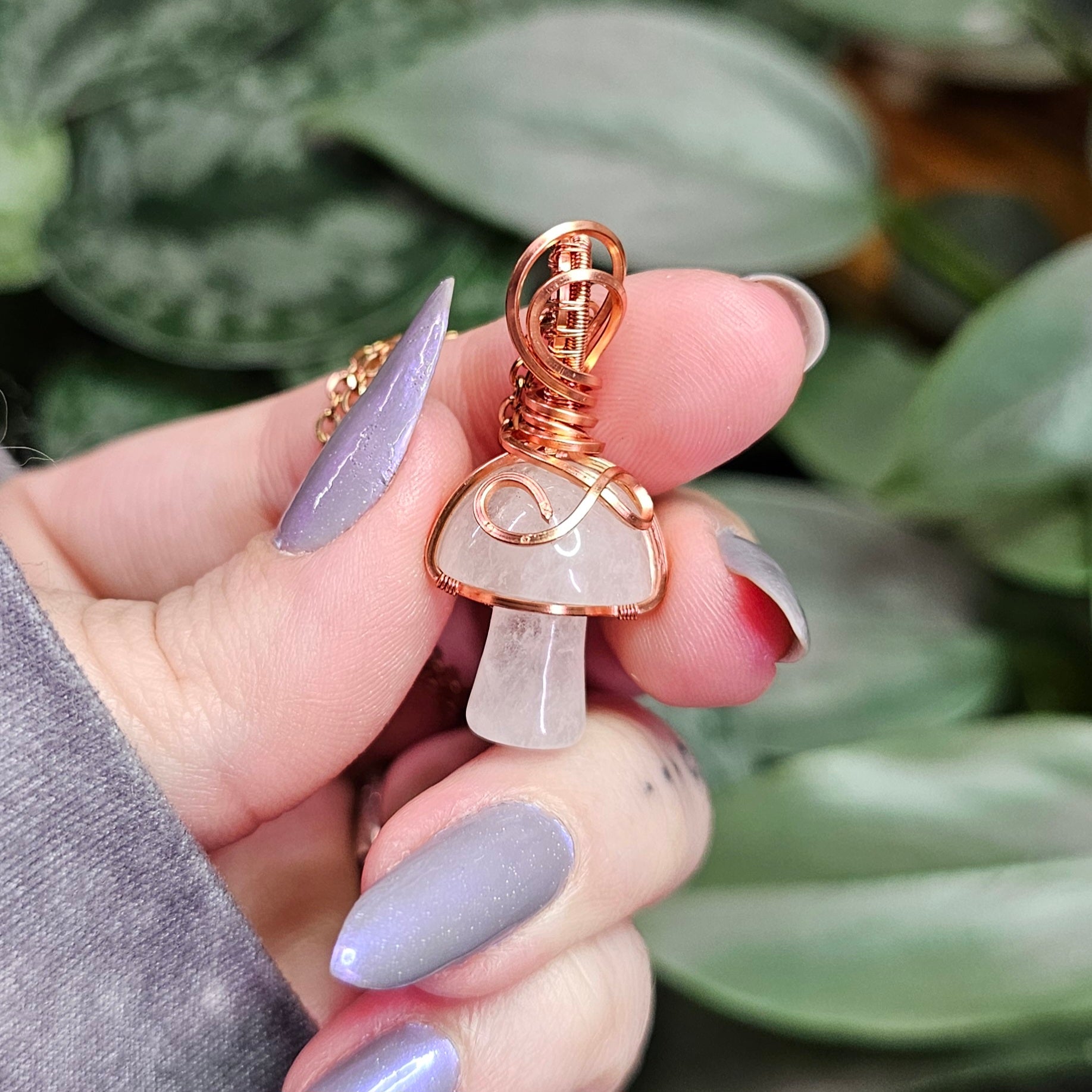 Clear Quartz Mushie Necklace in Copper