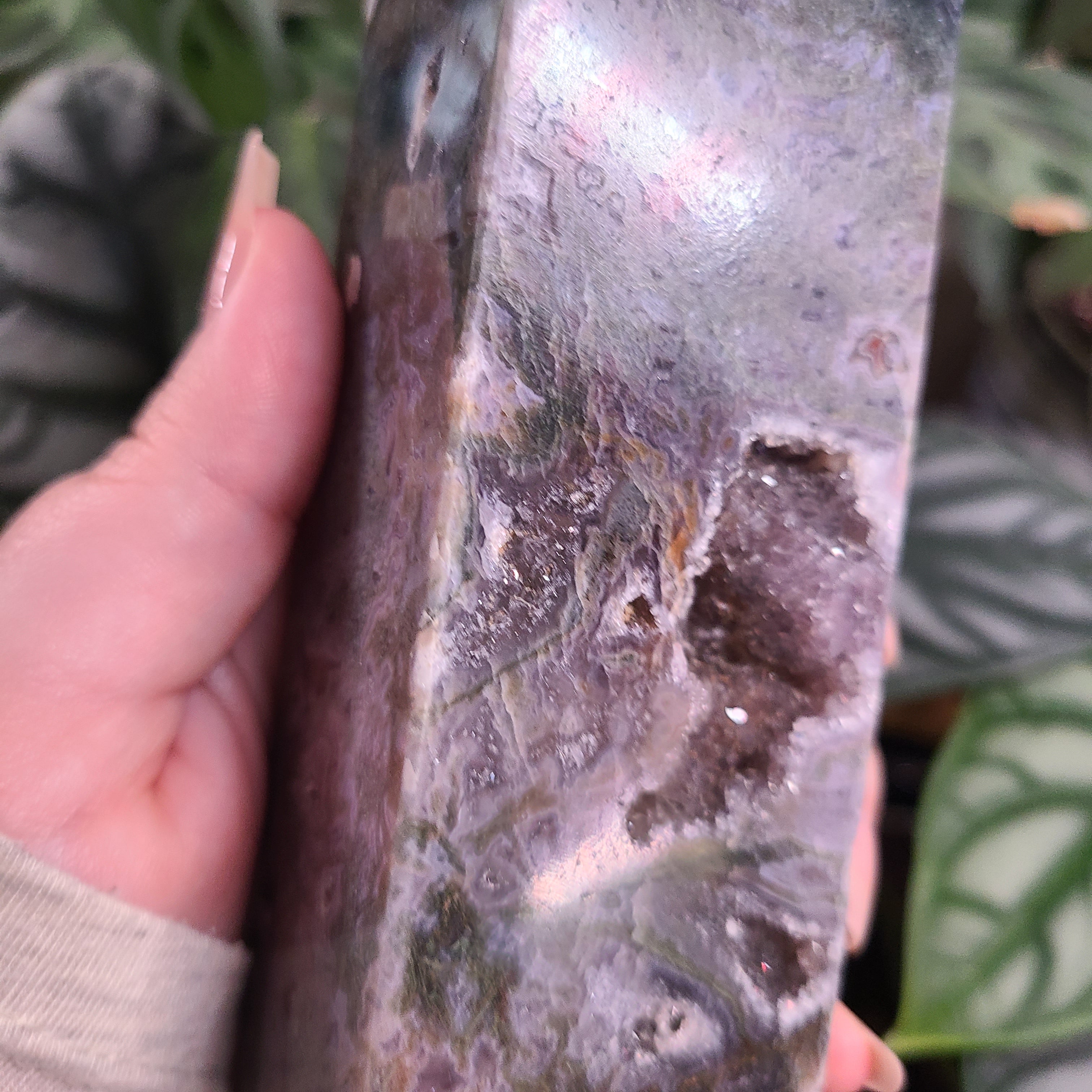 Moss Agate with Amethyst Obelisk - F