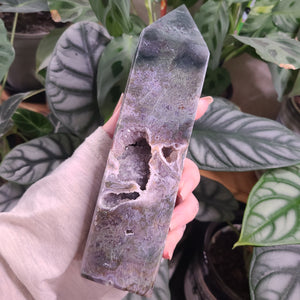 Moss Agate with Amethyst Obelisk - G