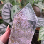 Load image into Gallery viewer, Moss Agate with Amethyst Obelisk - G
