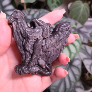 Silver Sheen Obsidian Griffin Carving