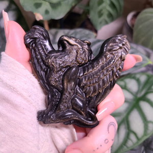 Gold Sheen Obsidian Griffin Carvings