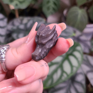 Silver Sheen Obsidian Dragon Skull Carvings - Intuitively Chosen