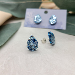 Baby Blue Glitter Teardrop Stud Earrings