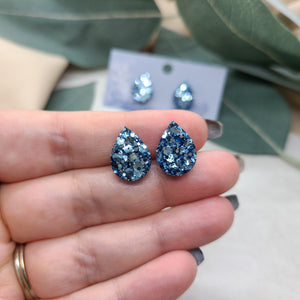 Baby Blue Glitter Teardrop Stud Earrings
