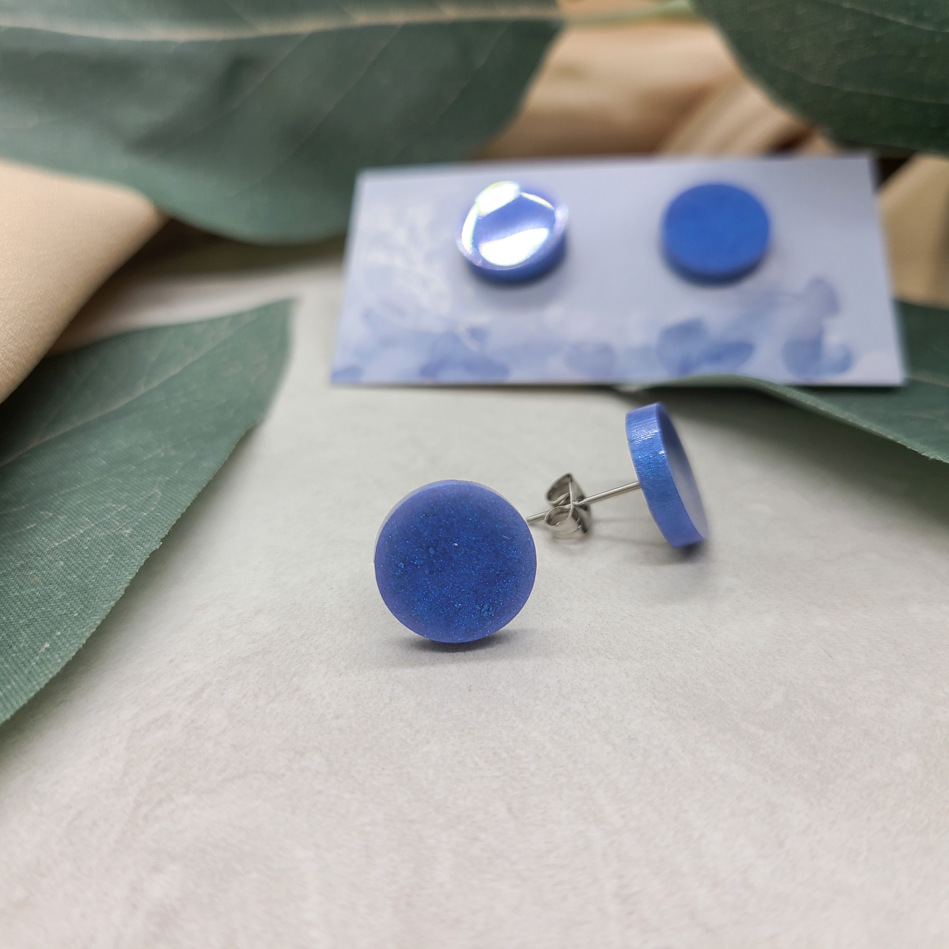 Soft Blue Round Stud Earrings