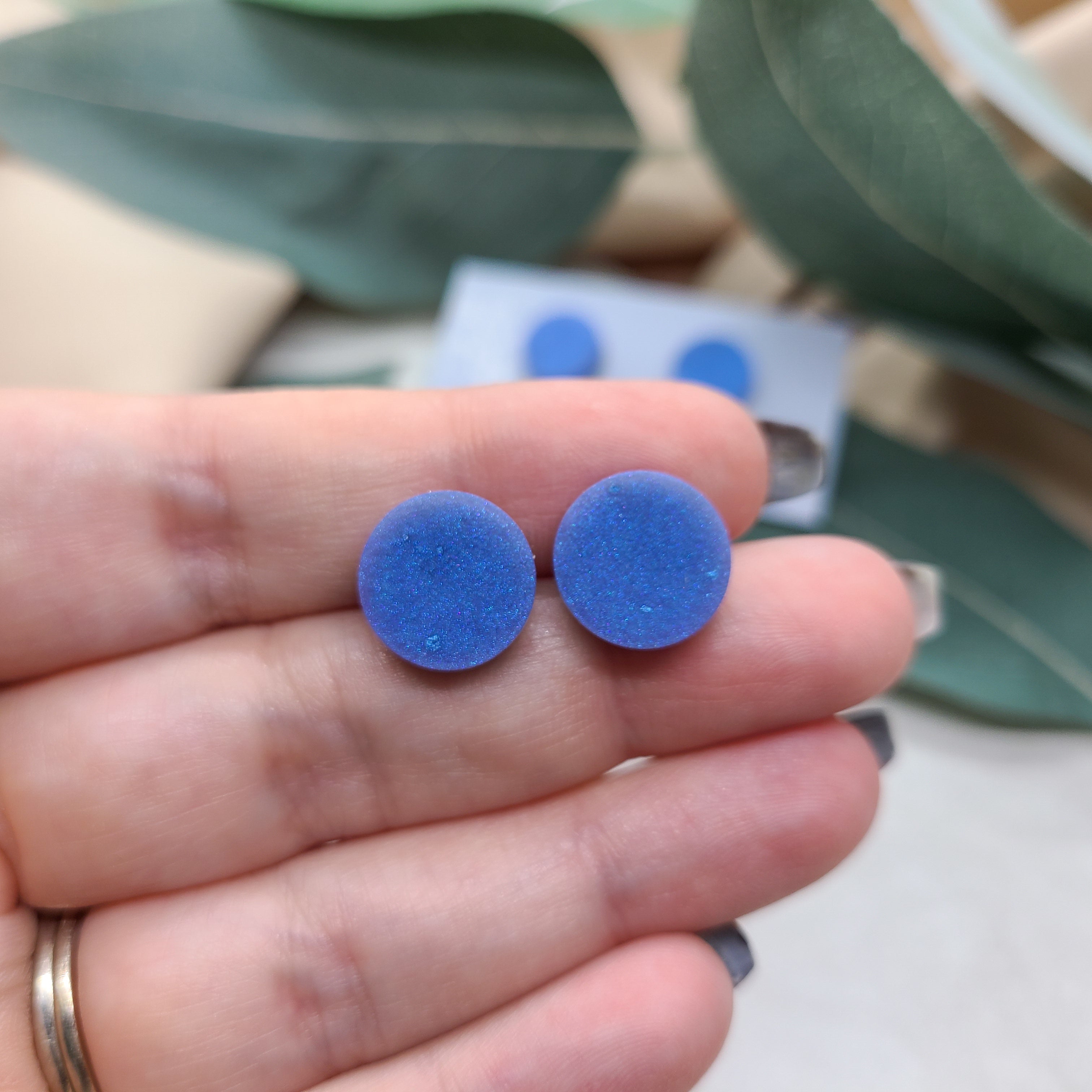 Soft Blue Round Stud Earrings