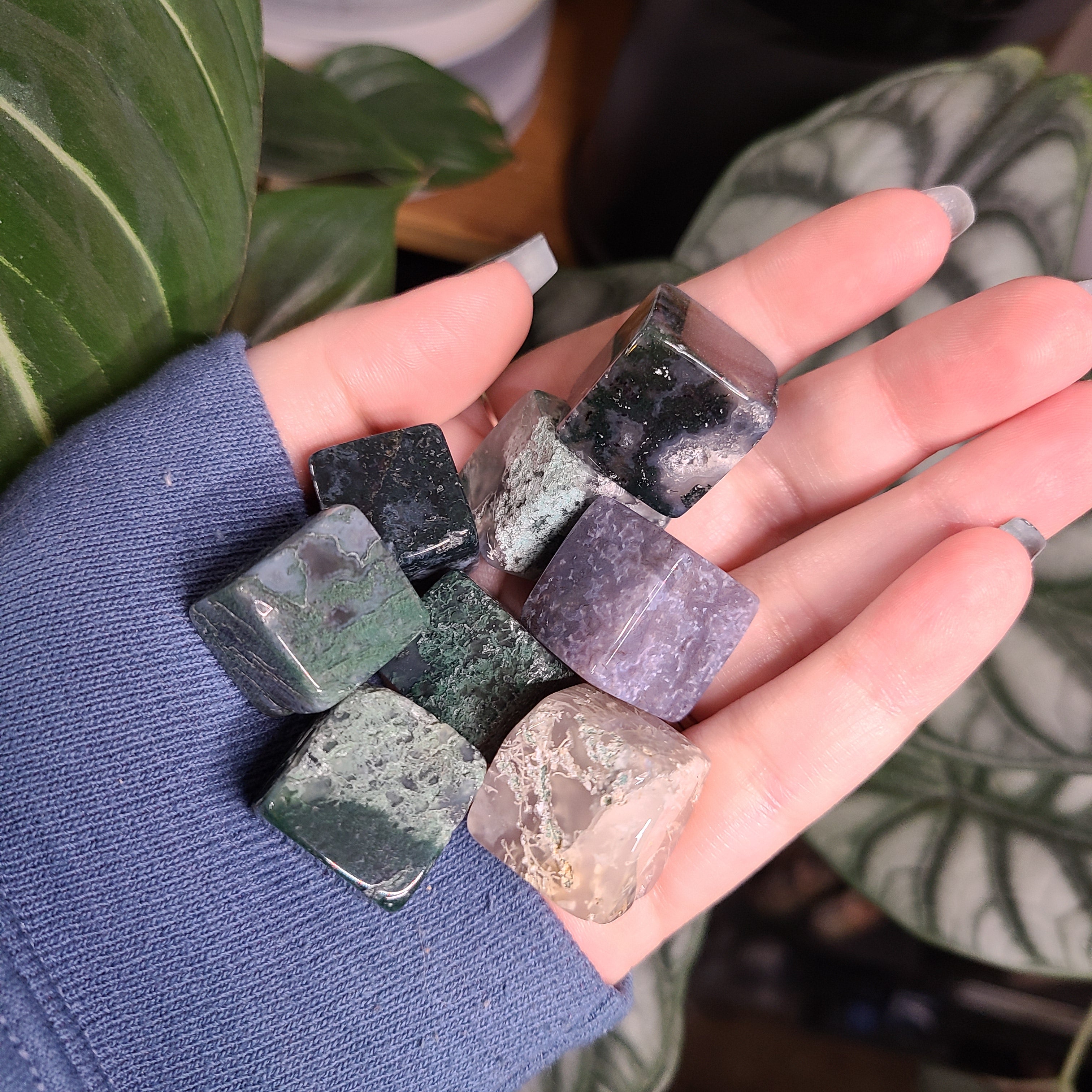 Moss Agate Tumbled Cubes -  Intuitively Chosen